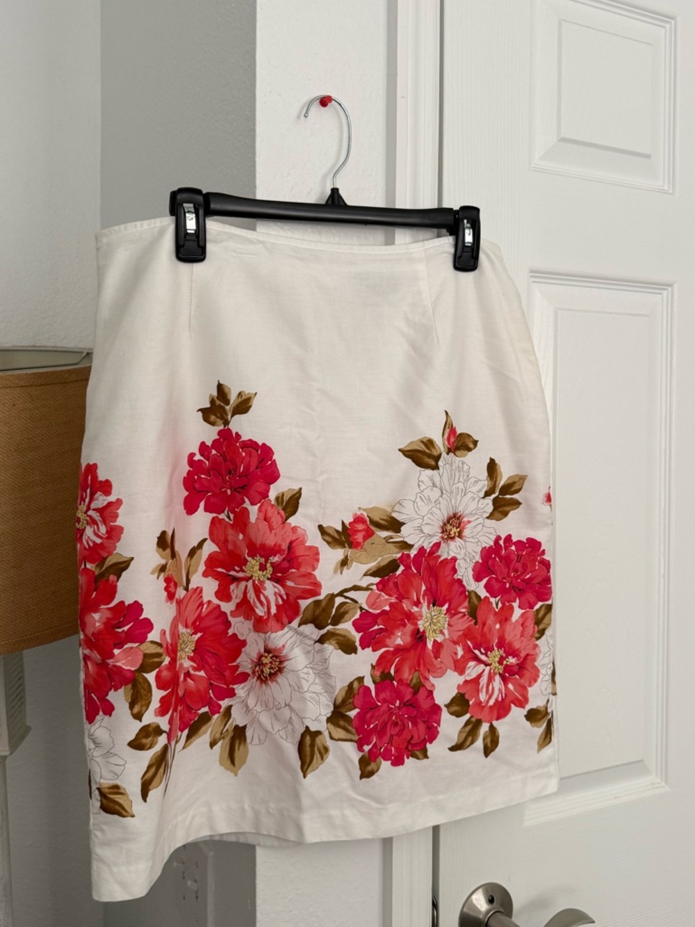 Covington Cream A-Line Skirt with Pink Floral Border - Picture 2 of 5